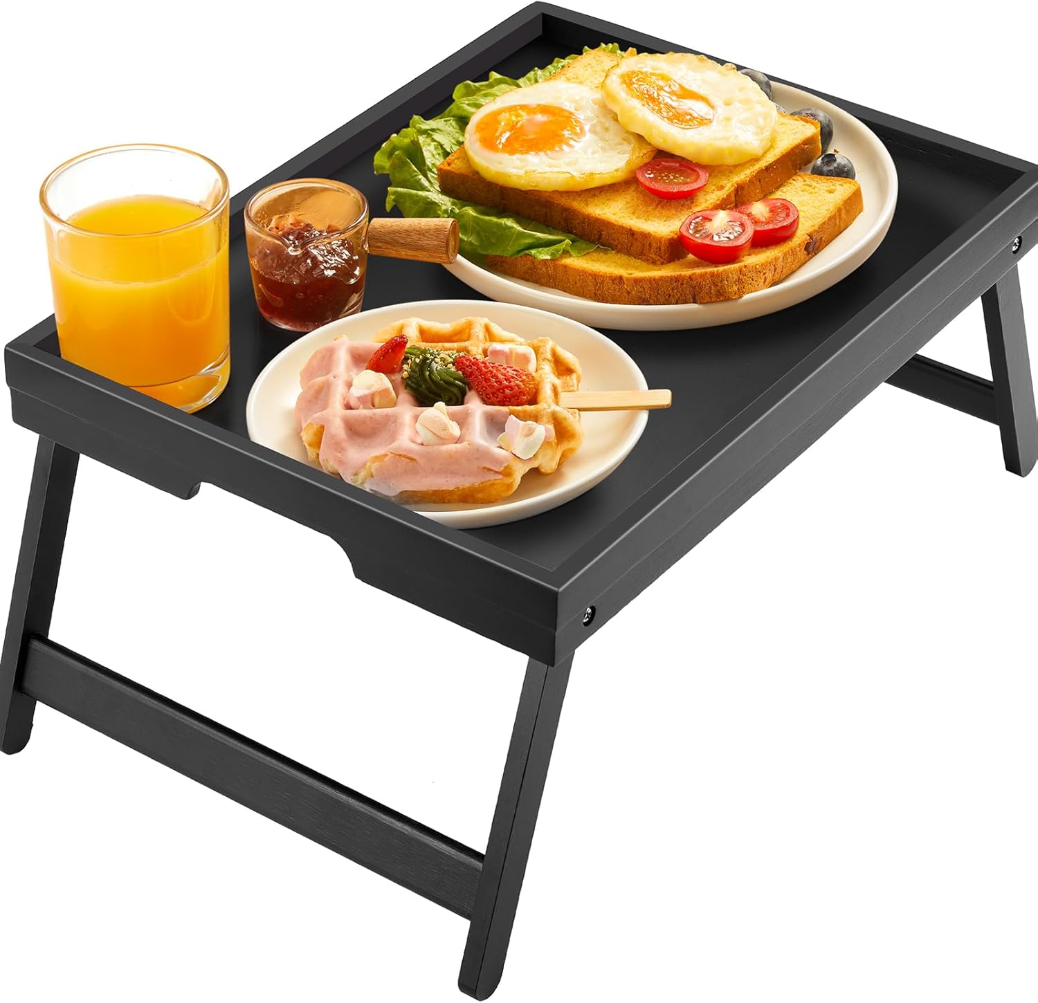 Bed Tray Table with Folding Legs Wooden Serving Breakfast in Bed or Use As a Pla...