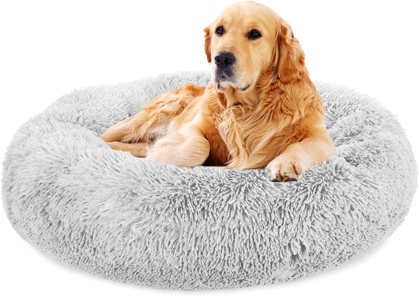 TOHDNC Cat Dog Calming Bed, Round Soft Fluffy Plush Pet Bed with Non-Slip Bottom...