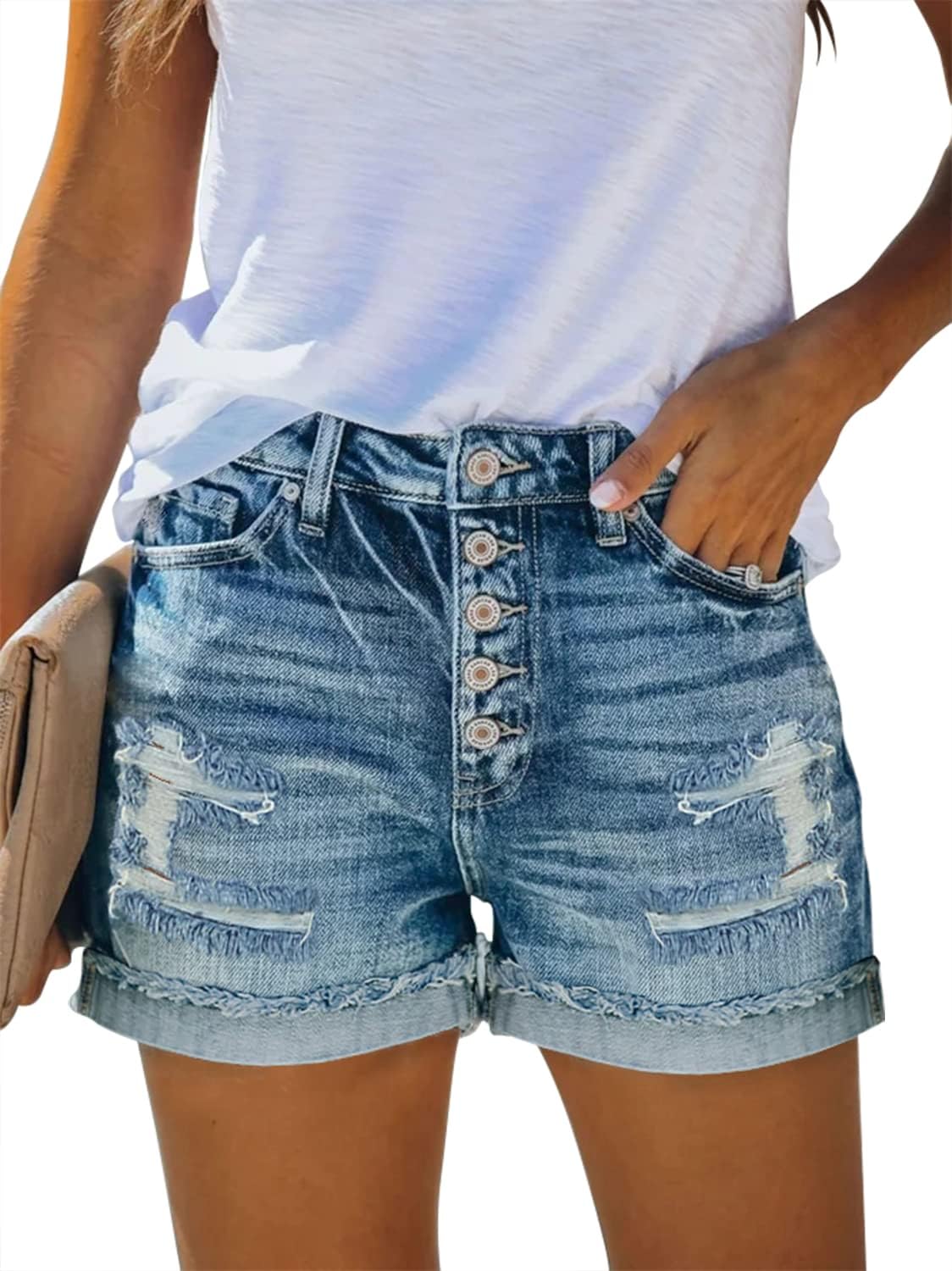 Angerella Women's Denim Shorts Mid Rise Ripped Jean Short X-Large #3 Light Blue
