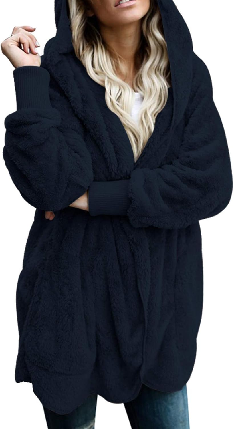 Dokotoo Womens 2024 Winter Cardigan, Special Long Sleeve Solid Fuzzy Fleece Coat...