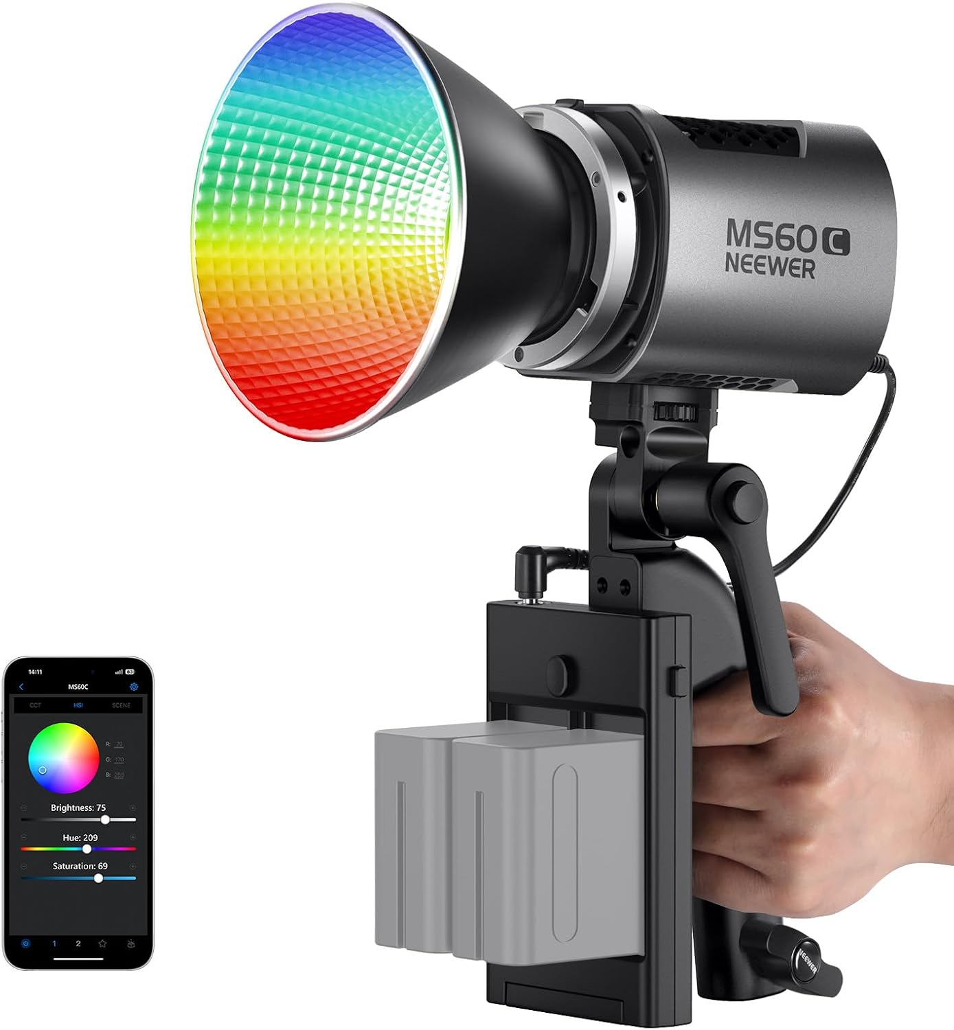 NEEWER MS60C RGBWW LED Video Light with 2.4G/APP Control, 65W Metal Mini RGB COB...
