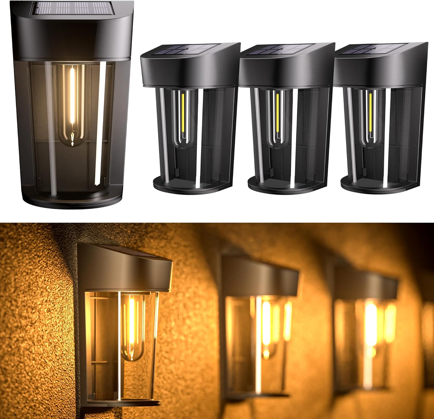 Quntis Solar Fence Lights, 4 Pack Solar Wall Lights Outdoor Garden, Waterproof D...