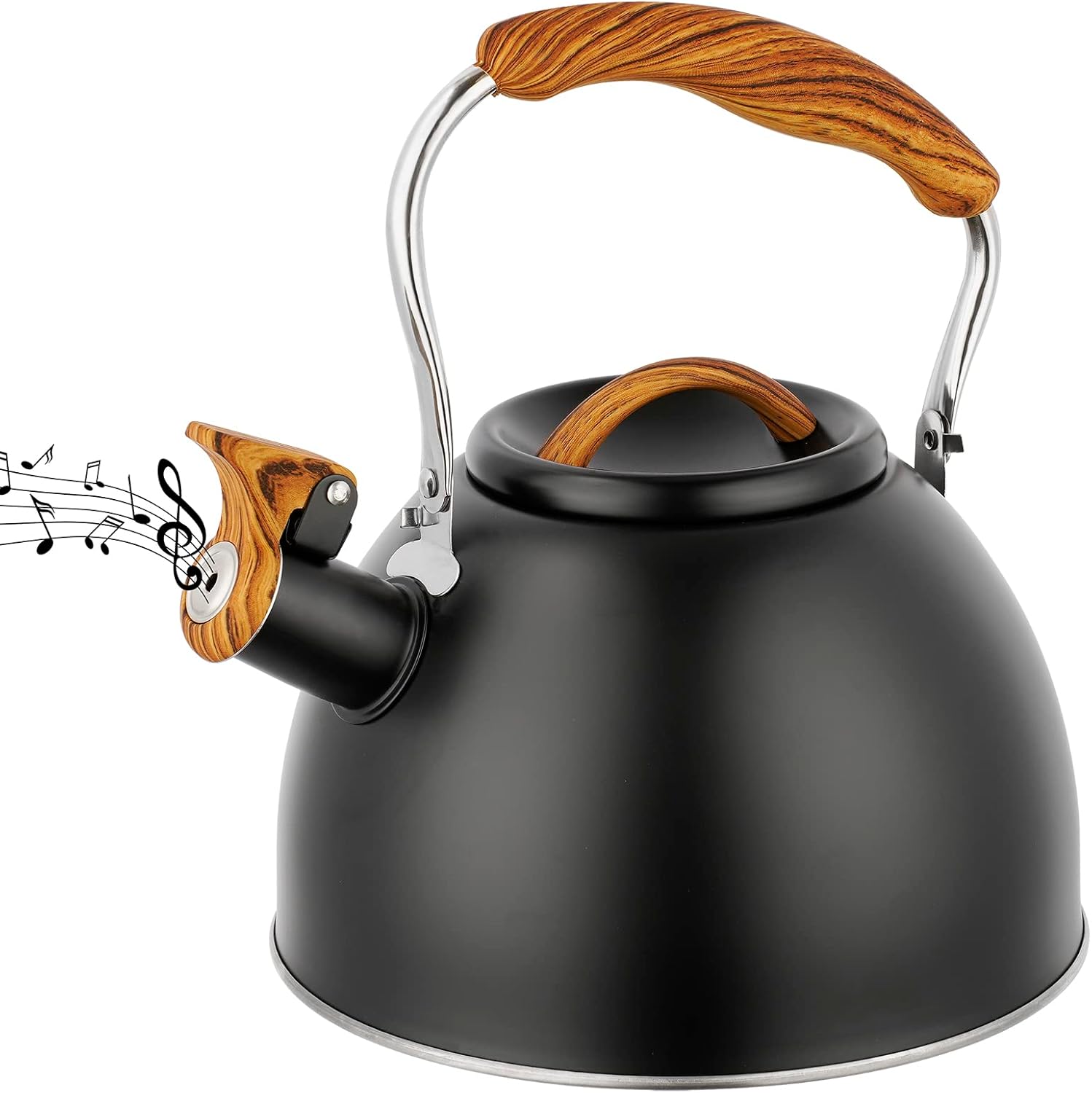 Whistling Kettle, 3 L Stainless Steel Stove Top Kettle with Wood Grain Handle an...