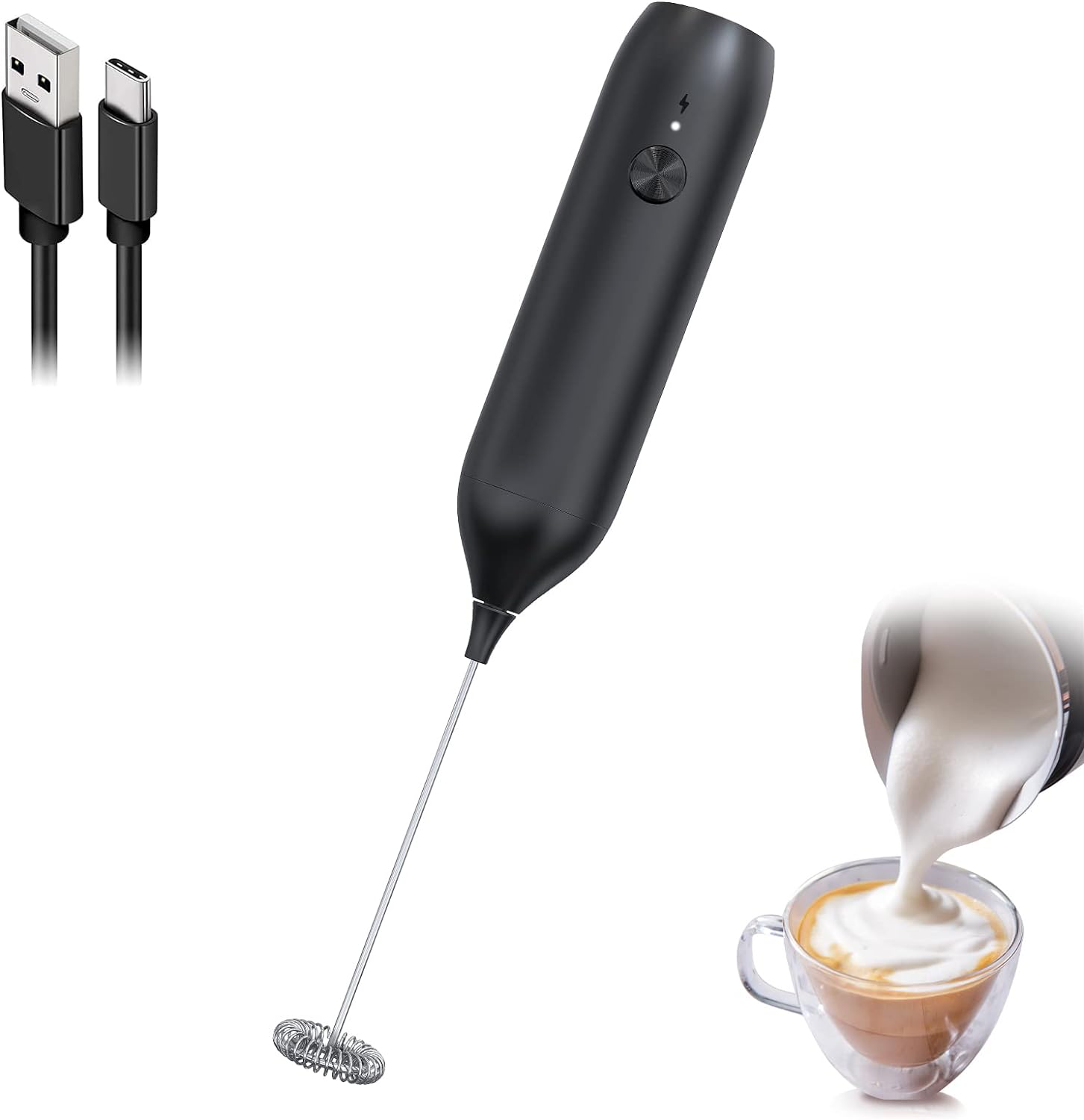 COKUNST Electric Milk Frother Handheld Rechargeable USB C, Powerful Milk Foamer...