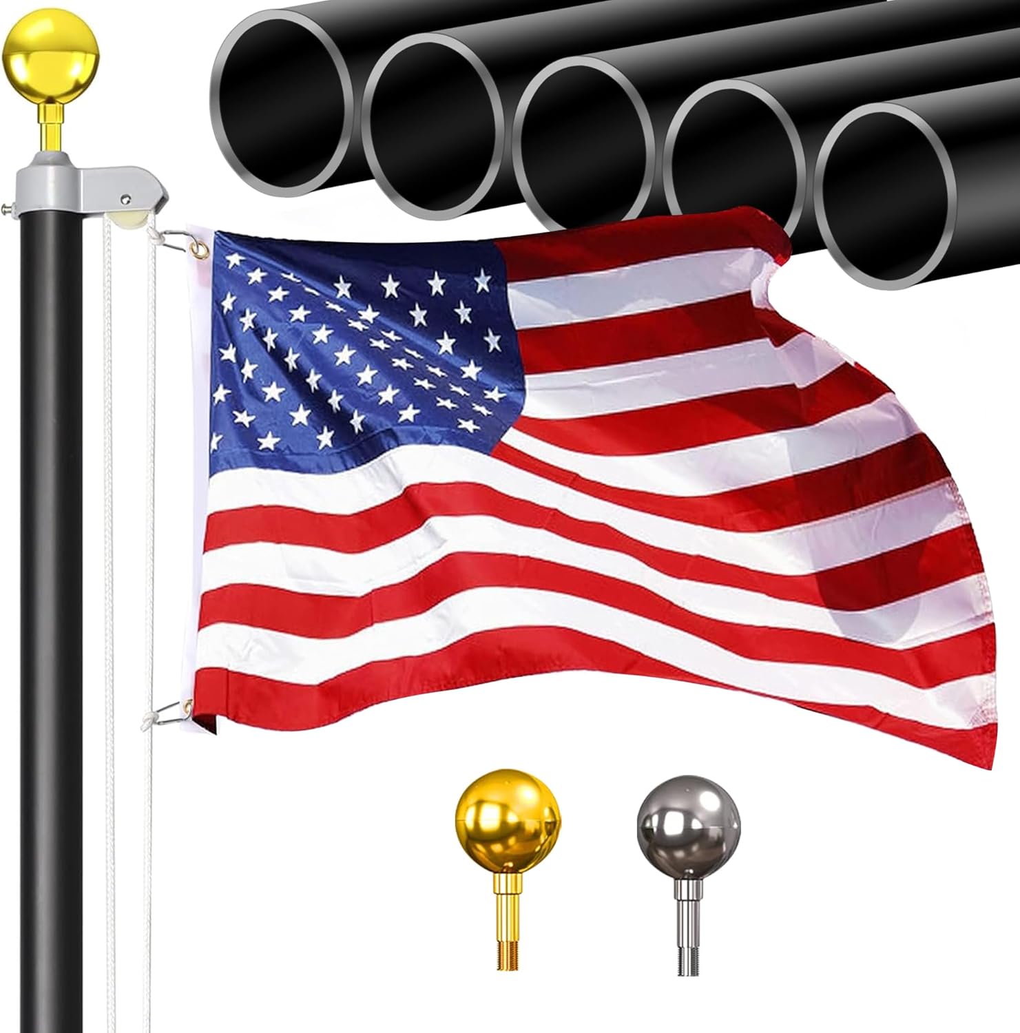 20FT Sectional Flag Pole Kit, Extra Thick Heavy Duty 14 Gauge Aluminum Flag Pole...