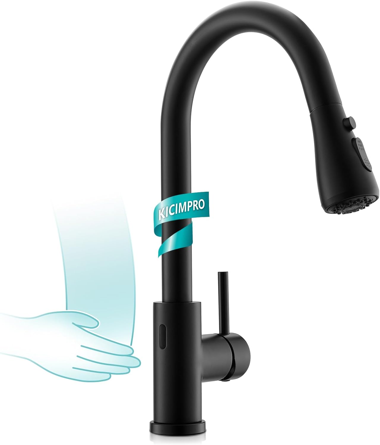 Kicimpro Black Touchless Kitchen Faucet with Pull Down Sprayer Single Handle, Si...
