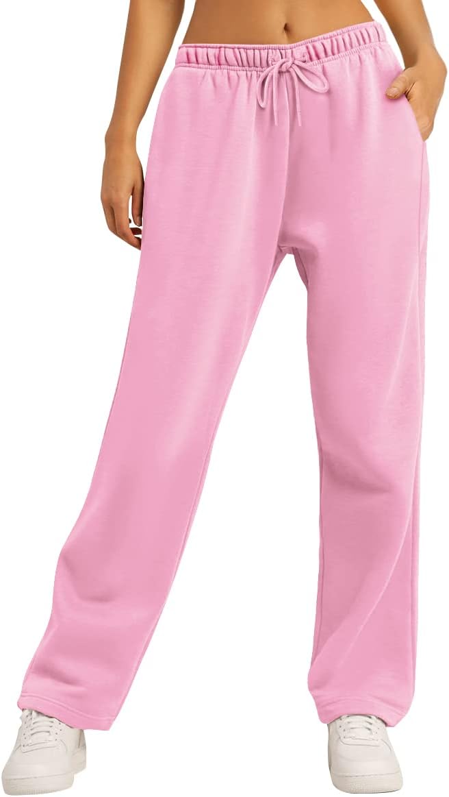 AUTOMET Women’s Fleece Lined Sweatpants, Special Baggy Wide Straight Leg Pants,...