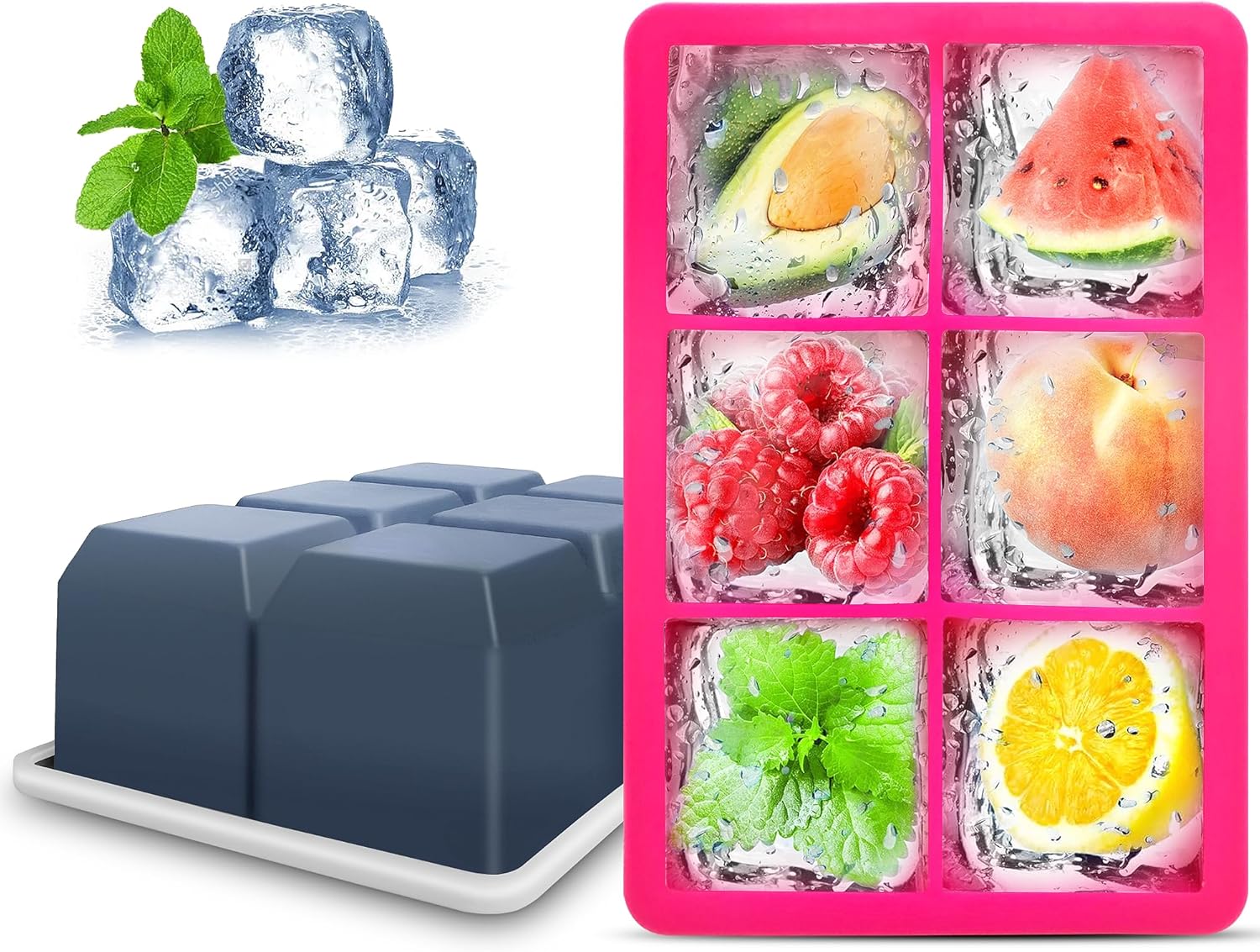Silicone Ice Cube Trays with Lids,Large Square Ice Cube Molds for Freezer, Whisk...