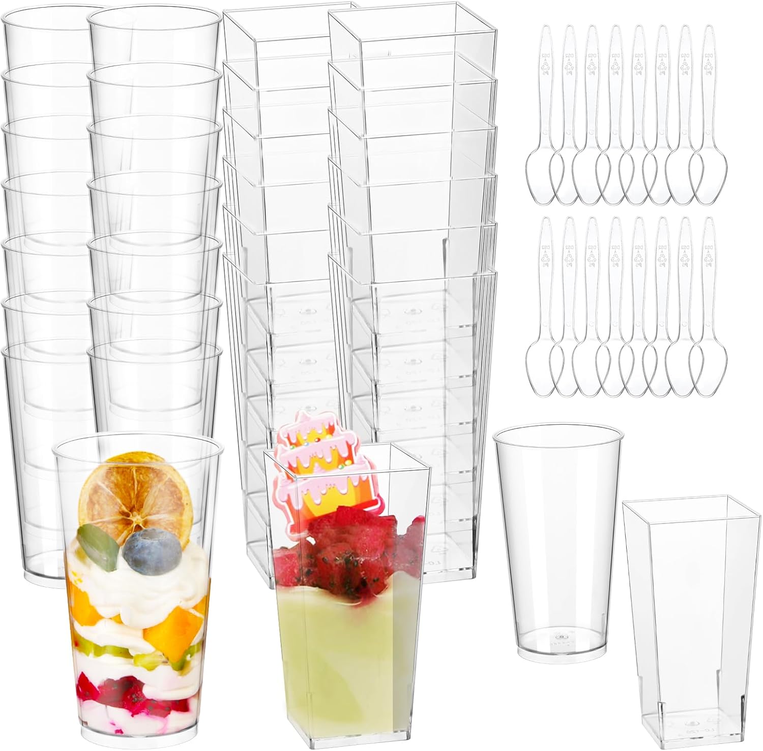 mwellewm 150 Packs Mini Dessert Cups with Spoons, 3oz Clear Plastic Dessert Parf...