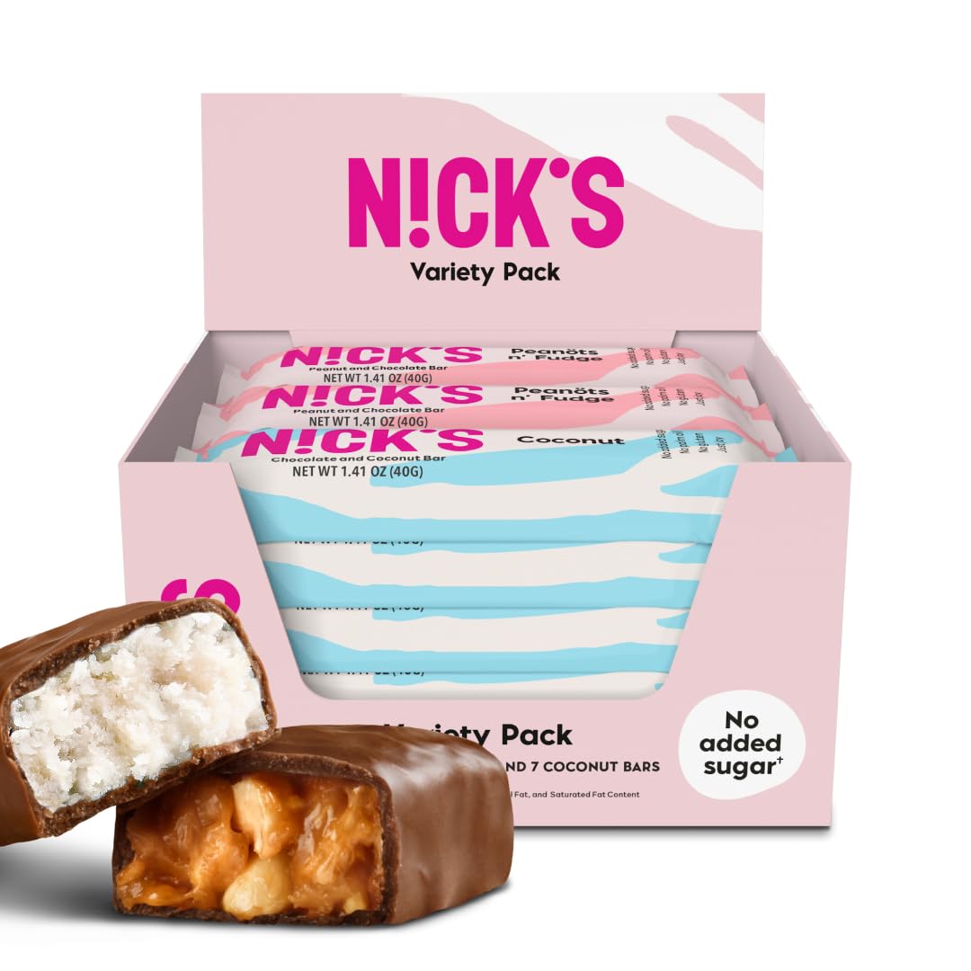 NICKS Keto Chocolate Candy Bars Variety Pack, No Added Sugar, Coconut, Gluten Fr...