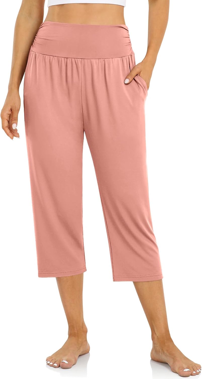 UEU Women's Capri Pants Summer Loose Yoga Pants Comfy Workout Cropprd Pants with...