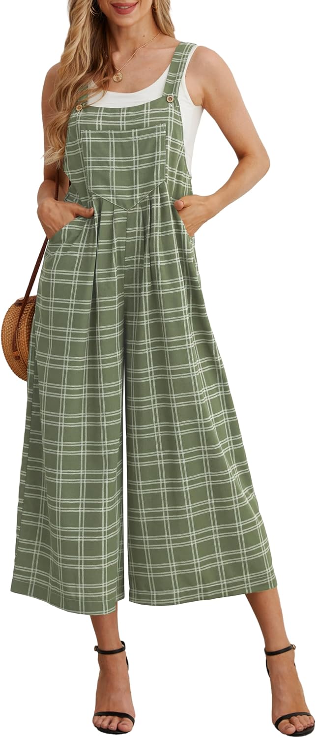 IWOLLENCE Women's Summer Jumpsuits Boho Wide Leg Overalls Casual Loose Rompers w...