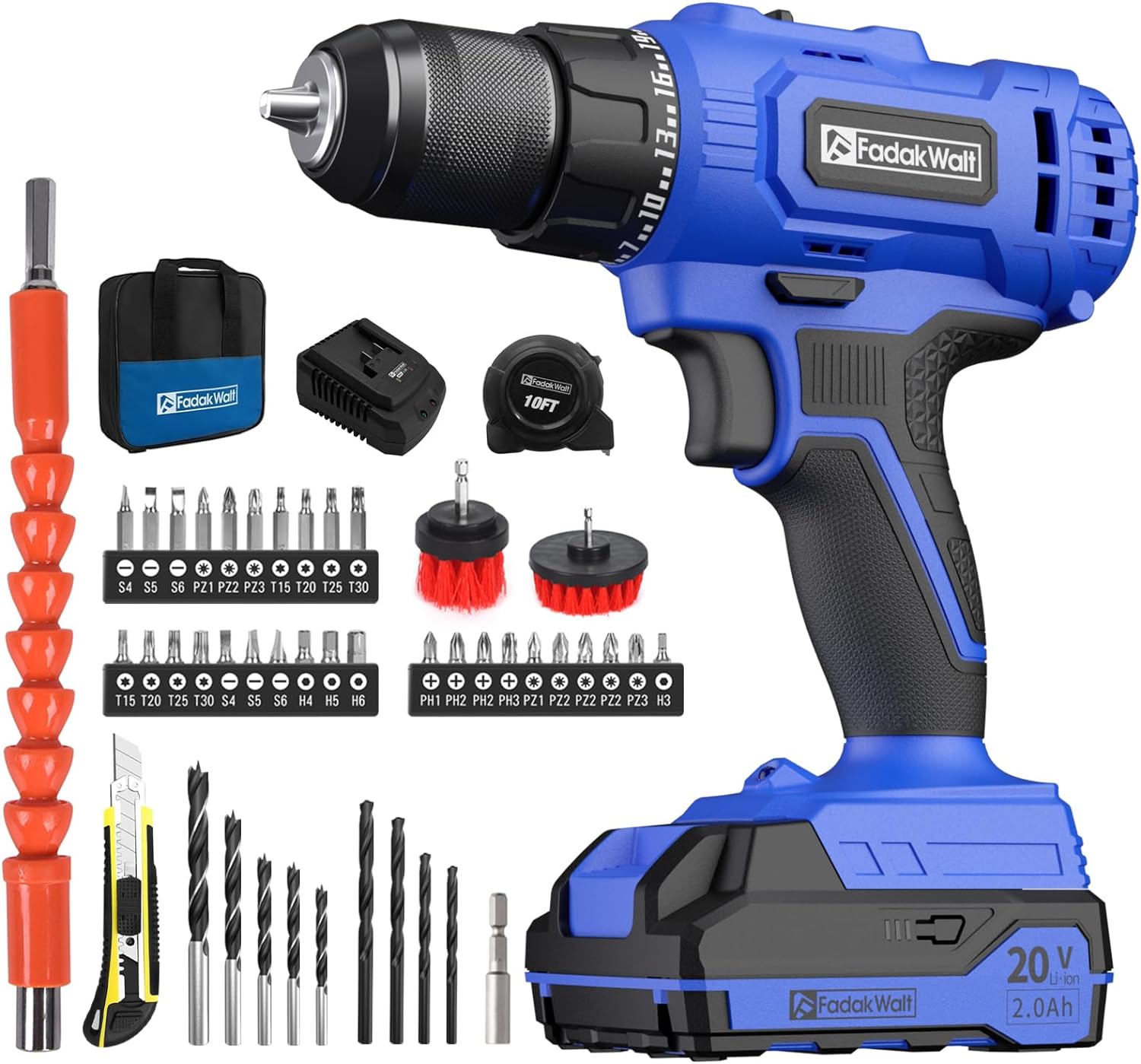 20V Cordless Drill/Driver Set,Electric Power Drill Kit with Battery& Charger, 1/...