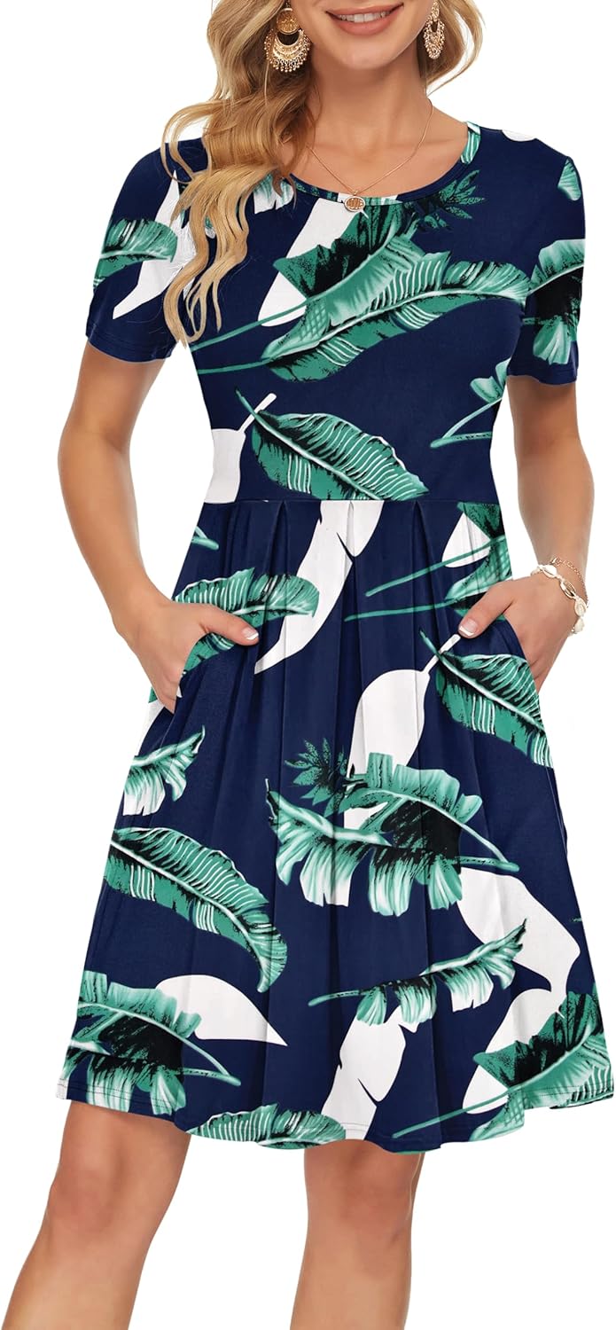 AUSELILY Women's Dress, Special Short Sleeve Pleat...