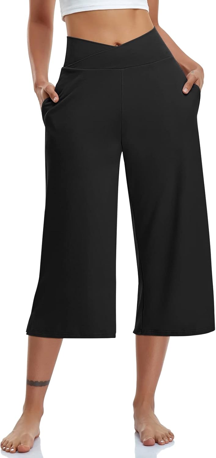 TARSE Womens Casual Wide Leg Yoga Capris, Special High Waist Capri Pants, Innova...