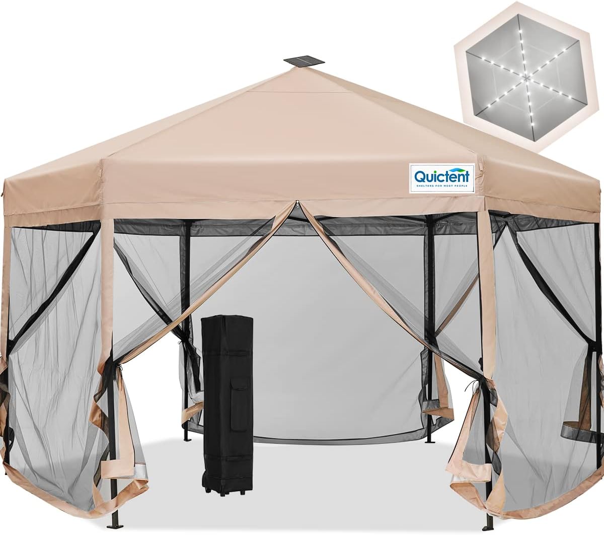 Quictent 13’x13’ Hexagonal Pop Up Gazebo, Special Canopy Tent with Mosquito Nett...