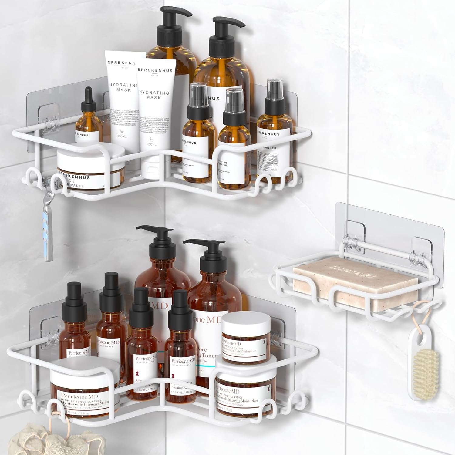 YASONIC Corner Shower Caddy Adhesive, 3 Packs Shower Organizer with Soap Holder...