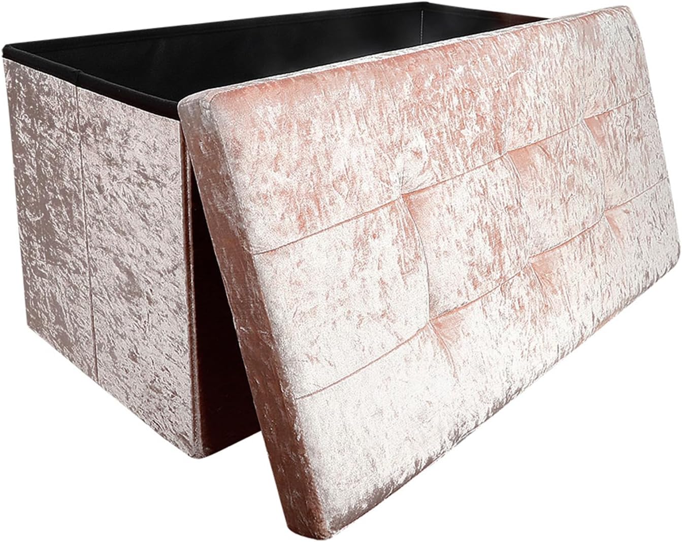 Dripex Crushed Velvet Quilted Top Folding Storage Ottoman Seat, Large 2 Seater S...