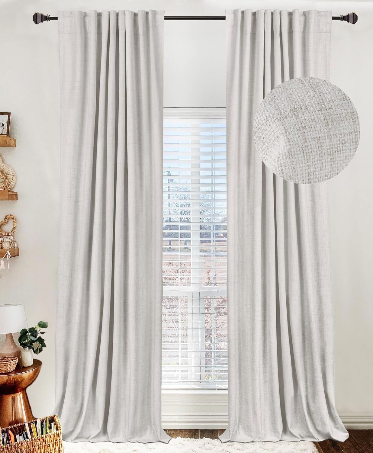 100% Blackout Shield Linen Blackout Curtains for B...