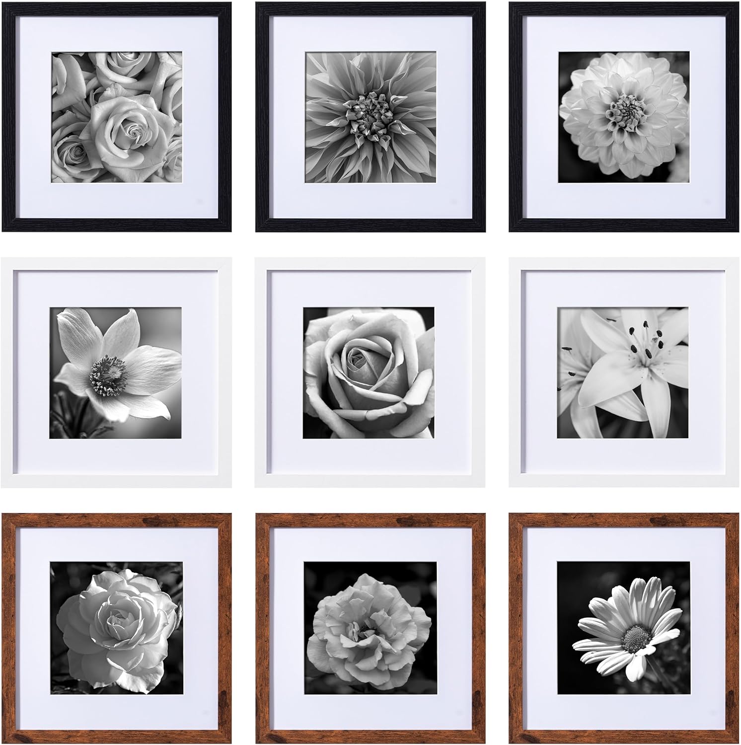 eletecpro 12x12 Picture Frames Set of 9, Mix Colors Gallery Wall Frame Set Displ...
