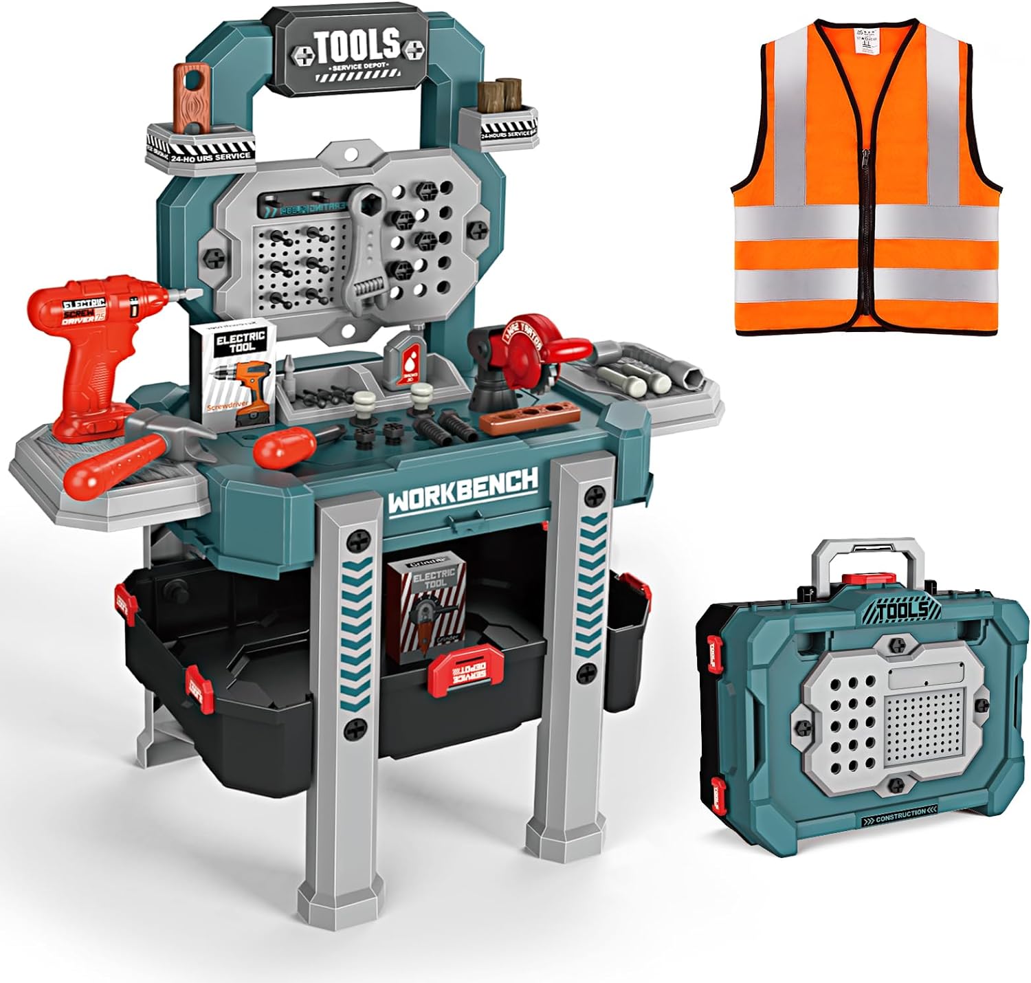 Deejoy Kids Tool Bench with Realistic Tools and Electric Drill, 79 Pcs Transform...