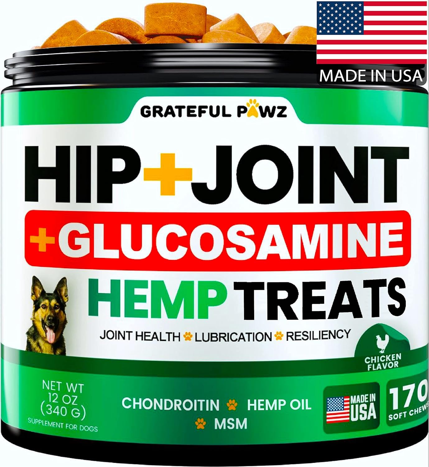 Hemp Hip and Joint Supplement for Dogs - Glucosamine for Dogs - 170 Dog Joint Pa...