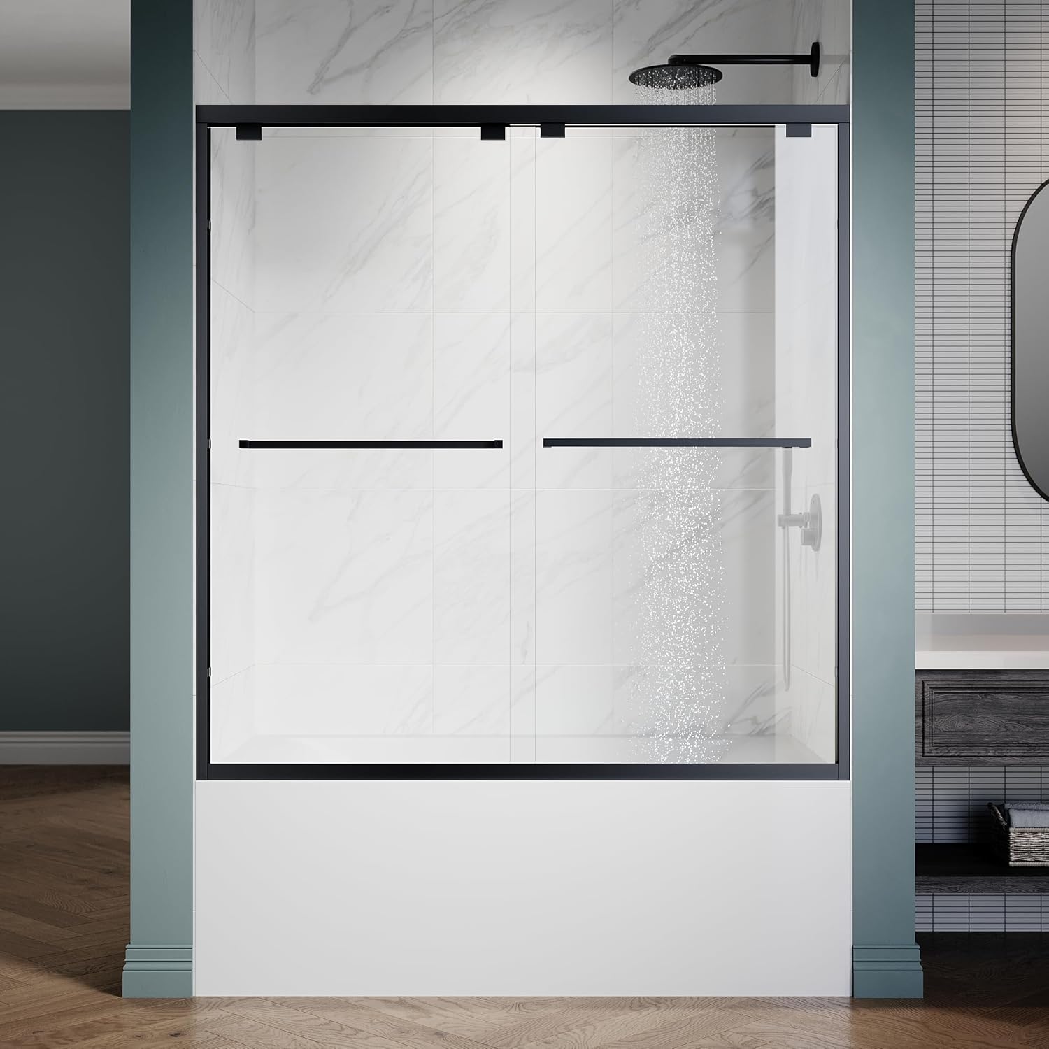 ELEGANT Bathtub Sliding Doors, Special Sliding Shower Doors with Clear Glass, In...