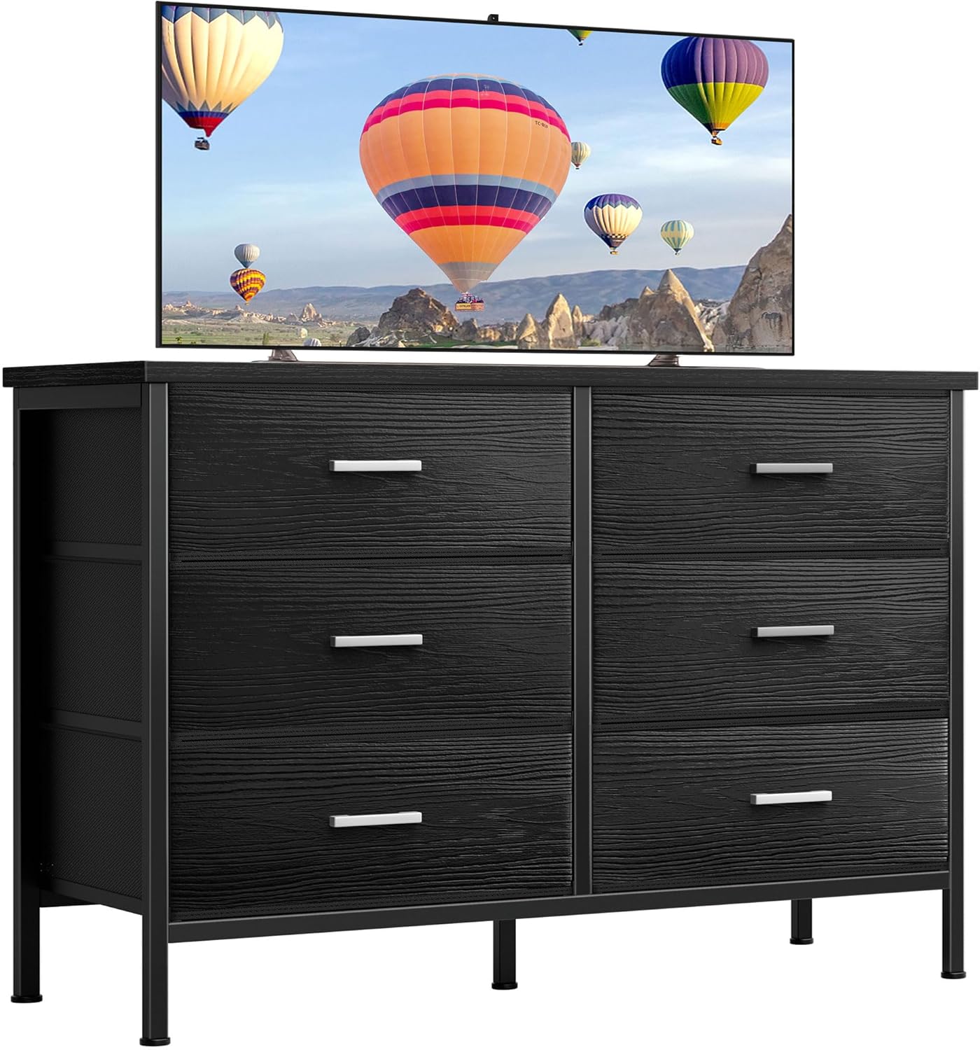 BOLUO Black Dresser, Unique Dresser for Bedroom with 6 Drawer, Special Wide Dres...