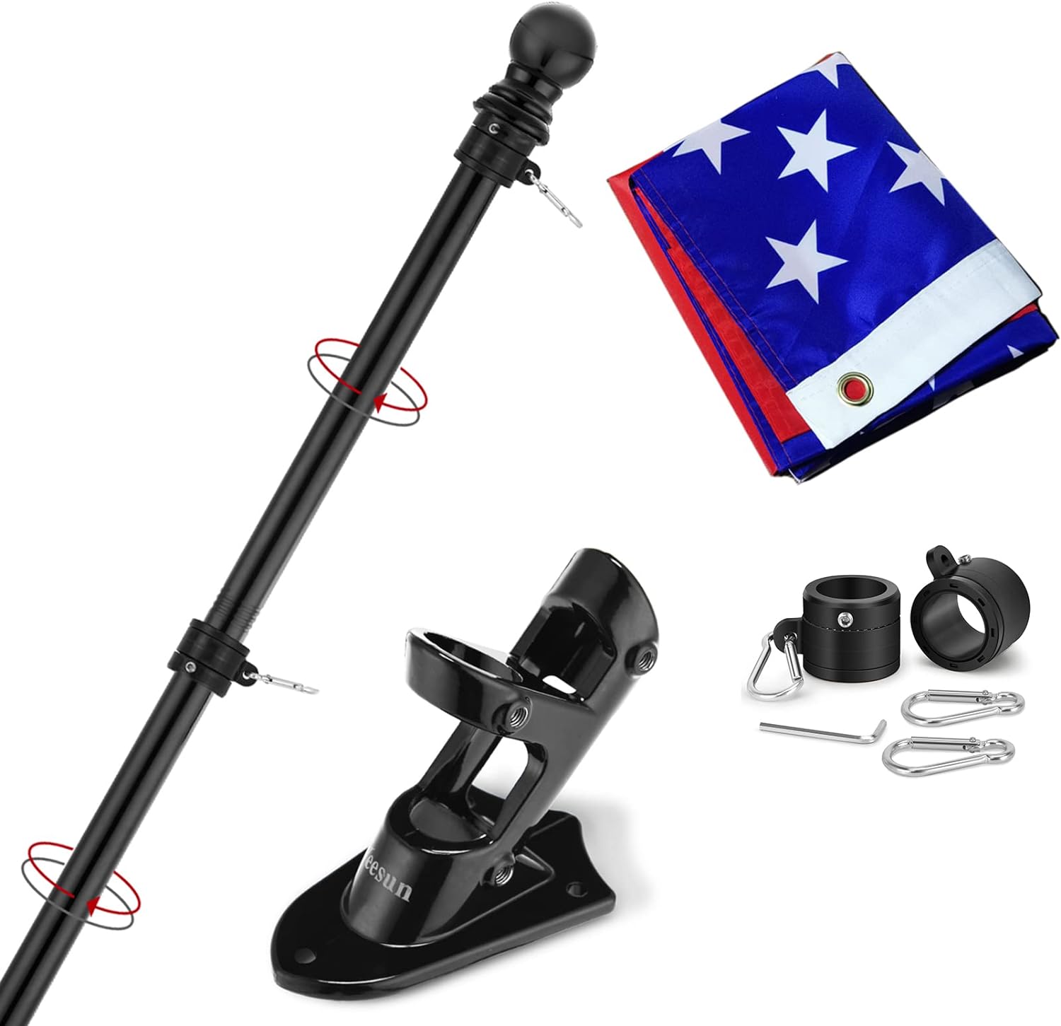 Flag Pole for House with 3x5 American Flag, 6 FT W...
