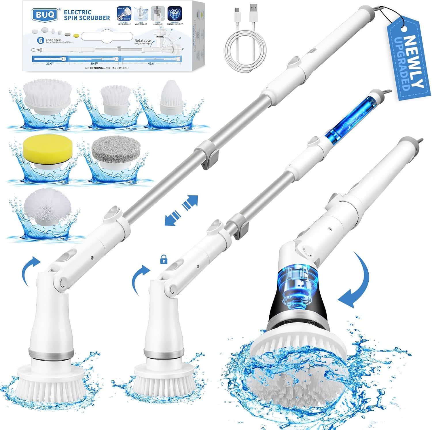 Electric Spin Scrubber, Cleaning Brush, Shower Scrubber with Long Handle, 6 Brus...