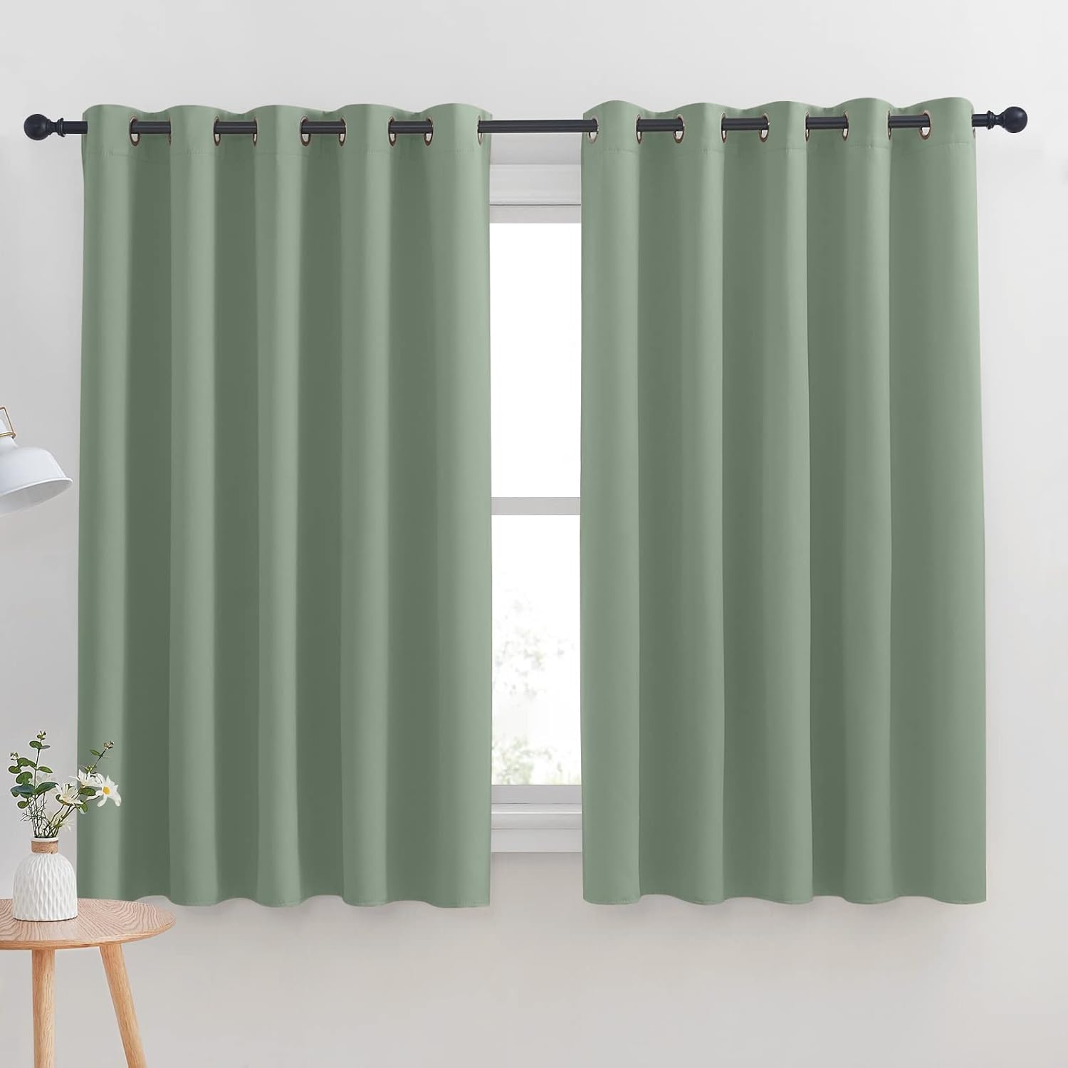 NICETOWN Thermal Insulated Greyish Green Blackout Curtains for Bedroom, Window T...
