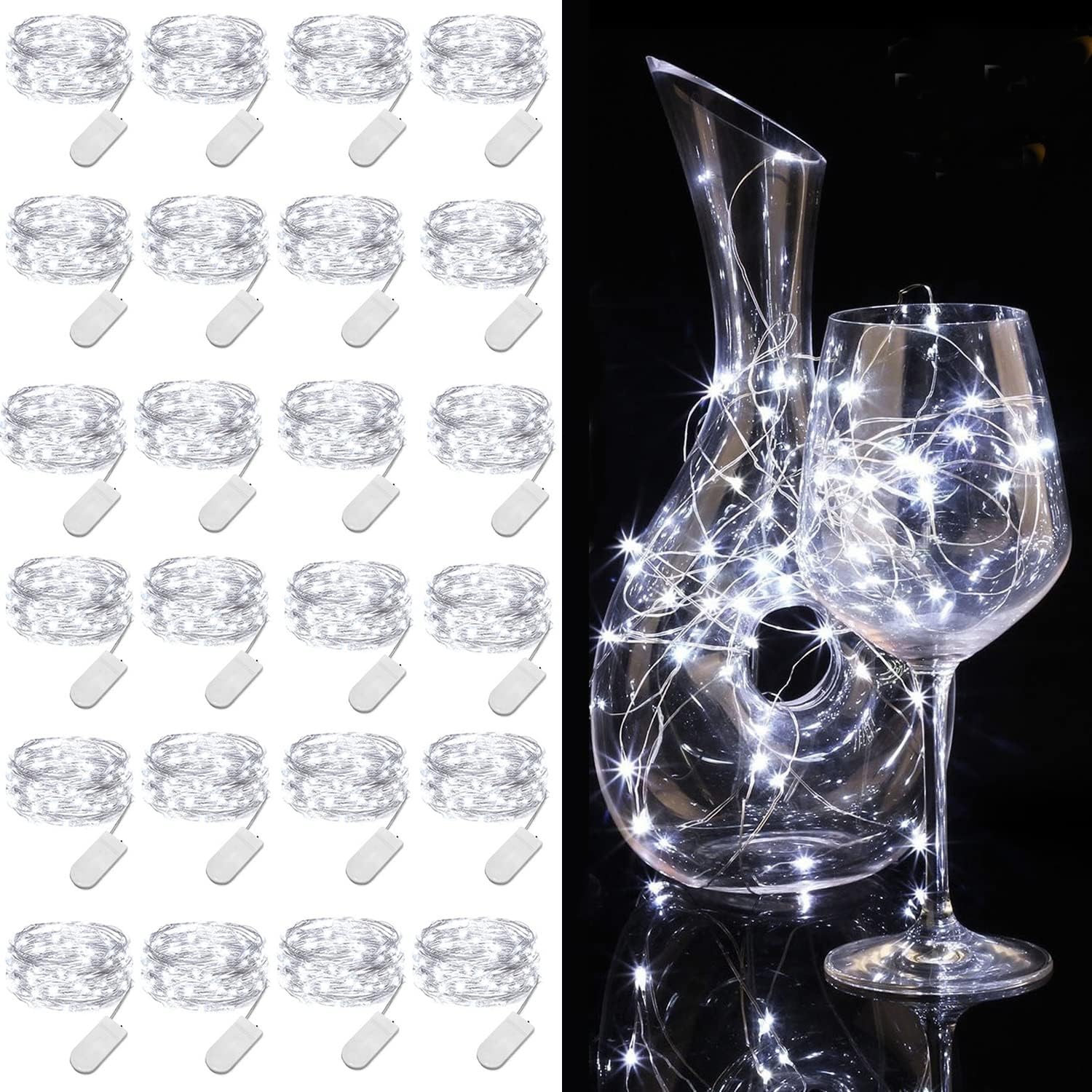 24 Pack Cool White Fairy Lights, Special Battery Operated Mini String Lights 3.3...