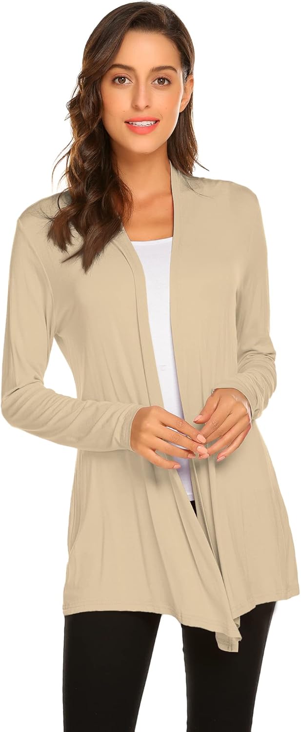 Newchoice Womens Casual Lightweight Long Sleeve Cardigan Soft Drape Open Front F...