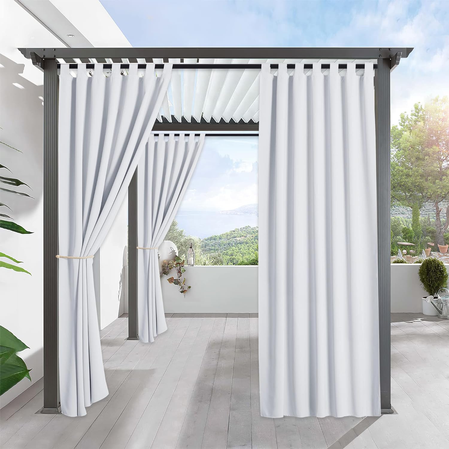 RYB HOME White Outdoor Curtains - Waterproof Black...