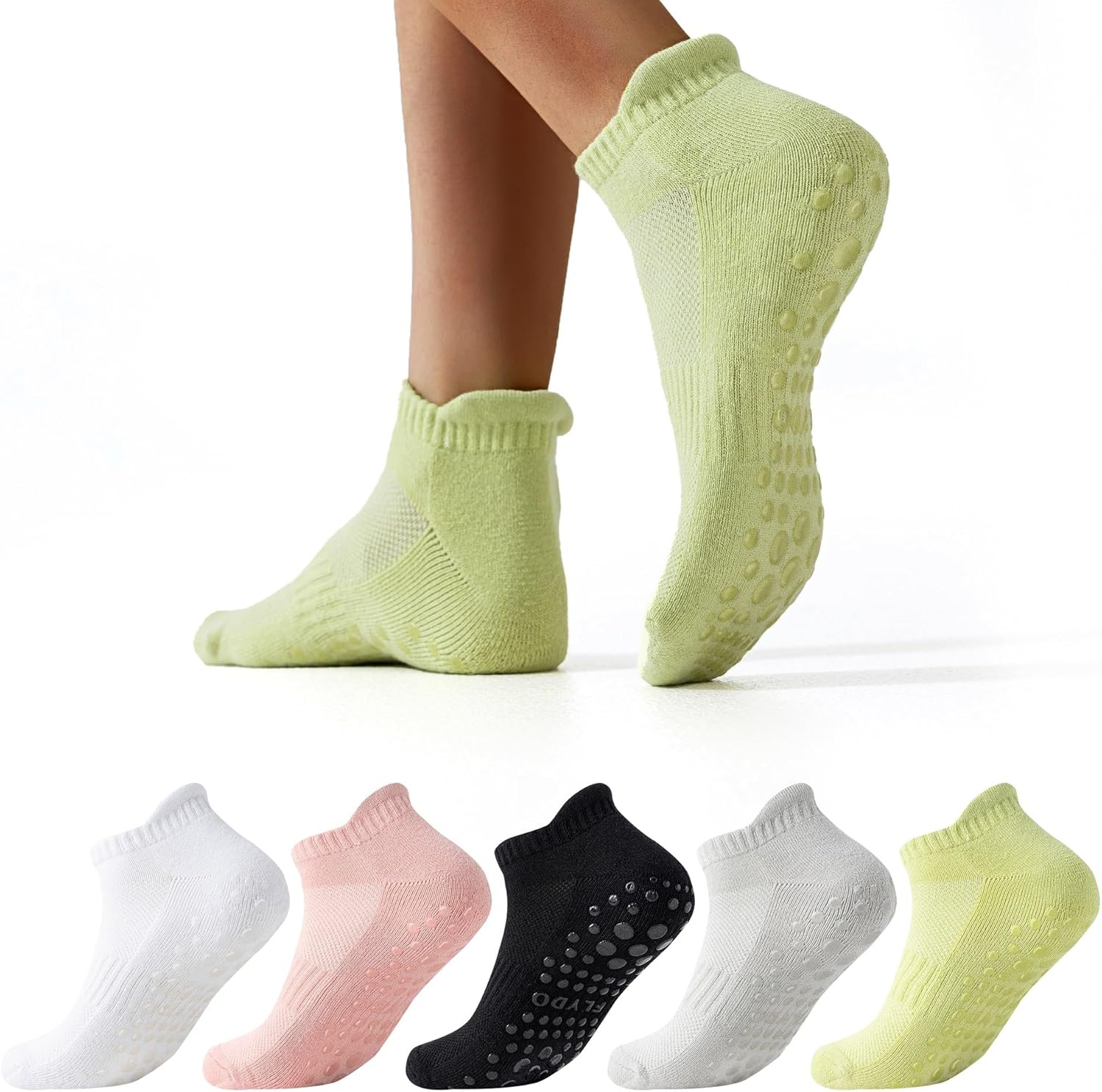 Flydo Pilates Grippy Socks with Grips for Women Yoga Non Slip Long Socks for Pur...