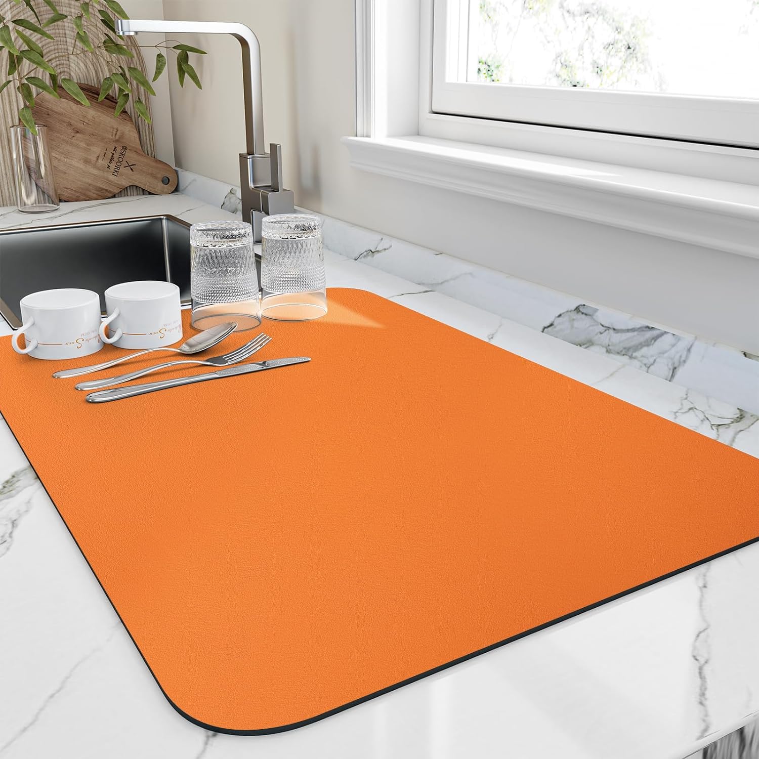 Dish Drying Mat for Kitchen Counter, Heat Resistant Drainer Mats with Non-slip R...