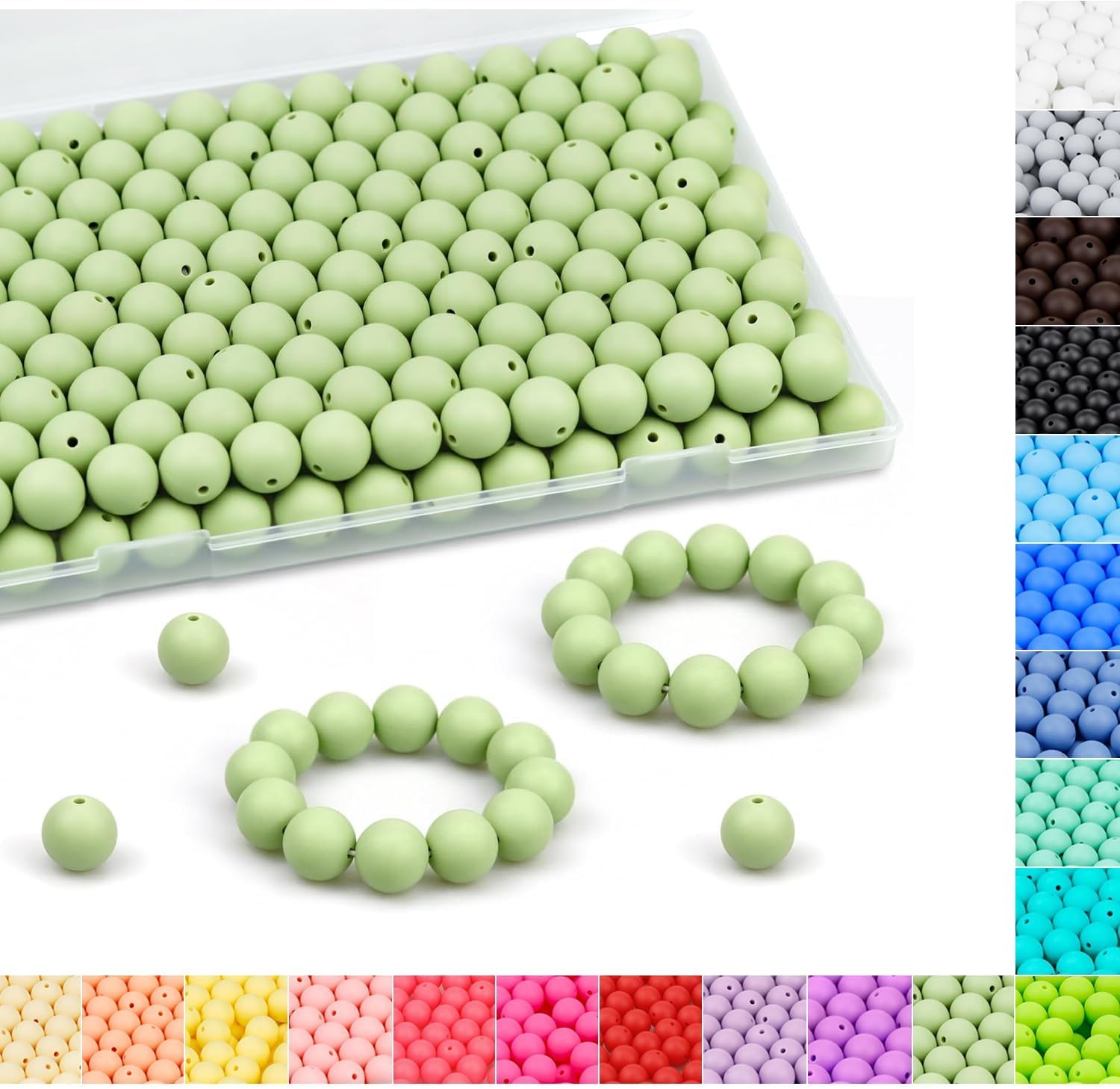 120PCS FIVEIZERO Silicone Beads, 15mm Silicone Beads Jasmine Green for Keychain...