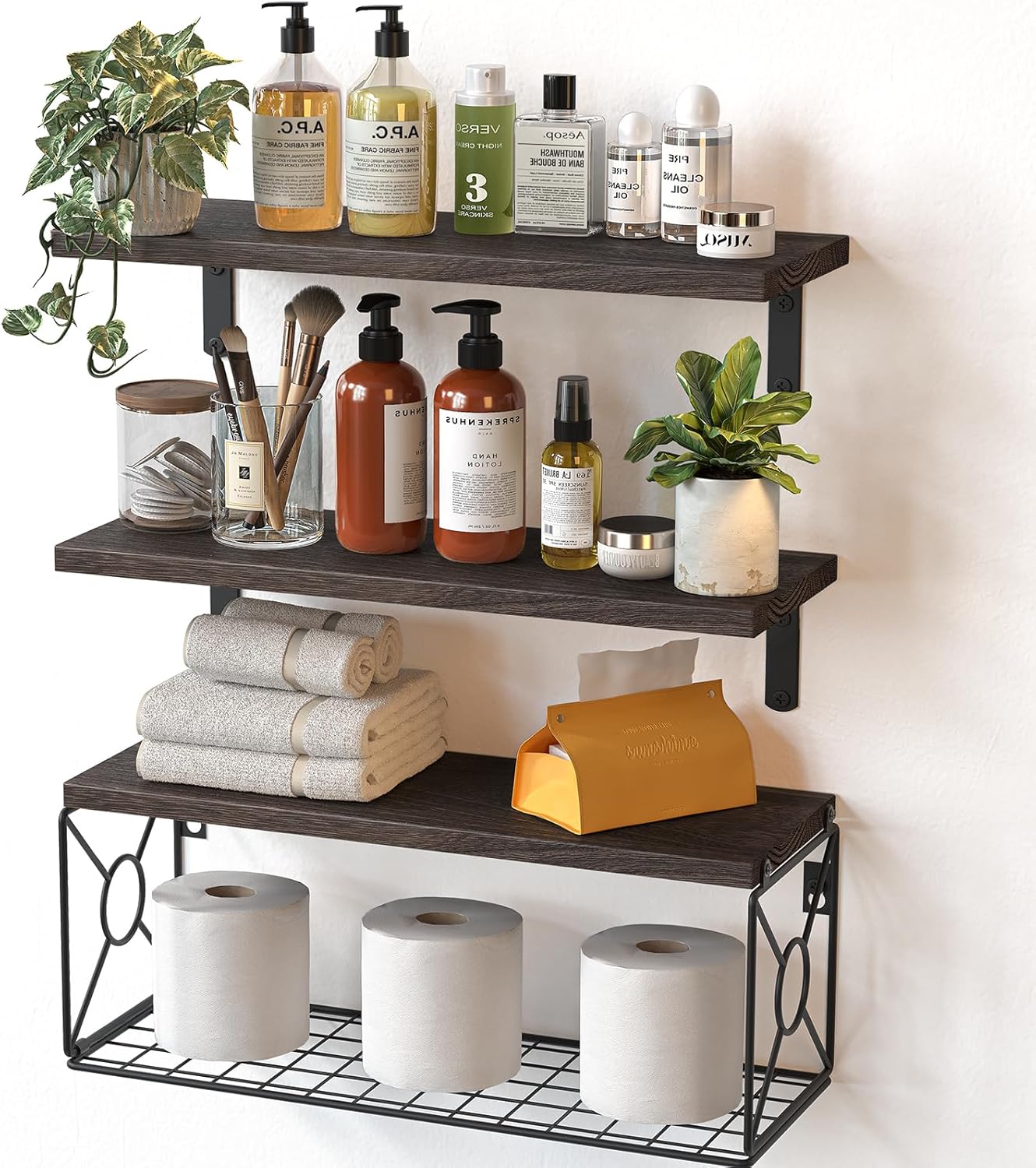 Amada Bathroom Shelves Over Toilet with Storage Basket, Floating Bathroom Wall S...