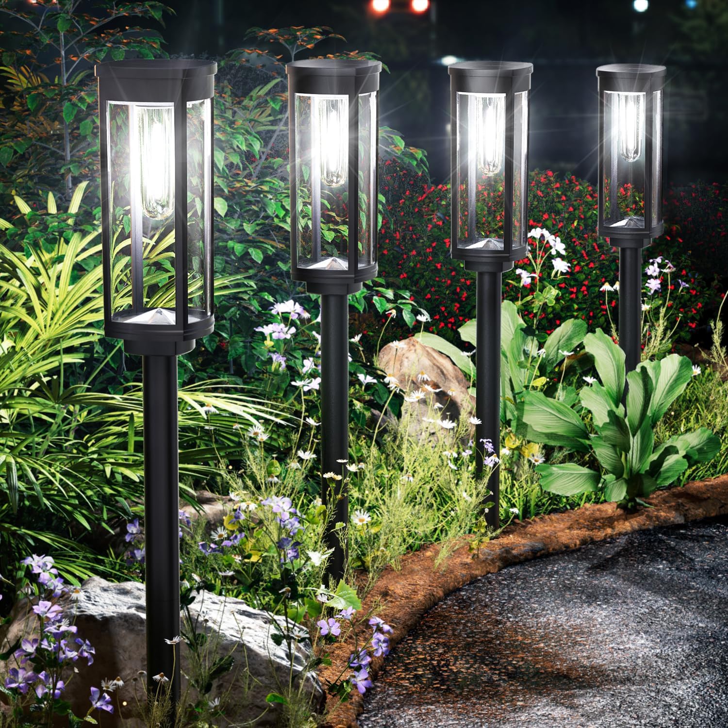 Solar Pathway Lights Solar Outdoor Lights Pathway Waterproof 4 Pack Upgraded Sol...