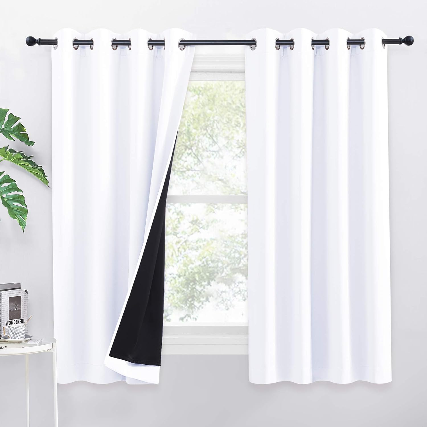 PONY DANCE White Curtain with Blackout Curtain Lin...