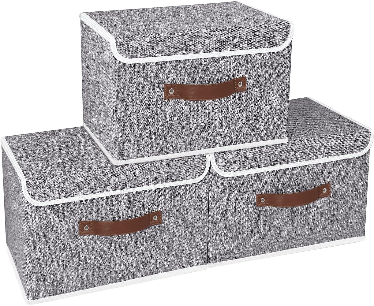 Yawinhe Storage Boxes with Lids 3 Pack, Collapsible Storage Bin with Handle, for...