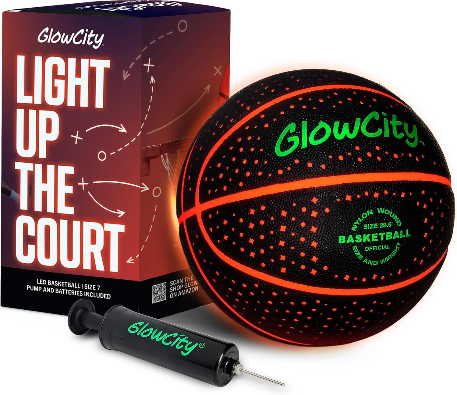 GlowCity Glow in The Dark Basketball for Teen Boy - Glowing Red Basket Ball, Lig...