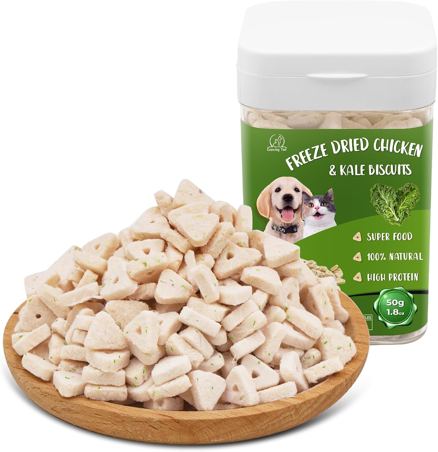 Freeze Dried Chicken & Kale Cube Cat & Dog Treats Biscuits, Dehydrated High Prot...