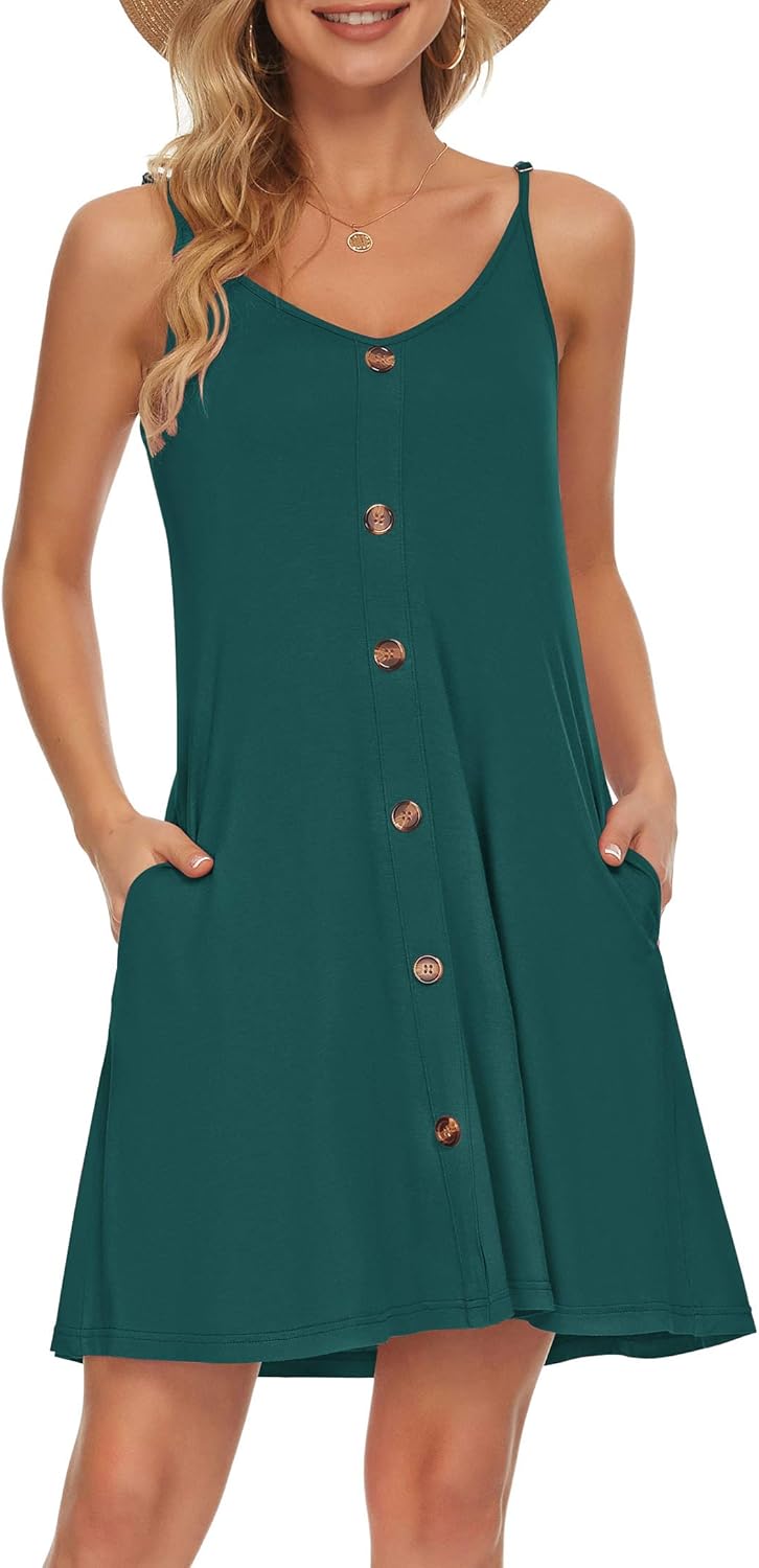 AUSELILY Women's Summer Dresses Spaghetti Strap Beach Wear Cover Ups V Neck Casu...