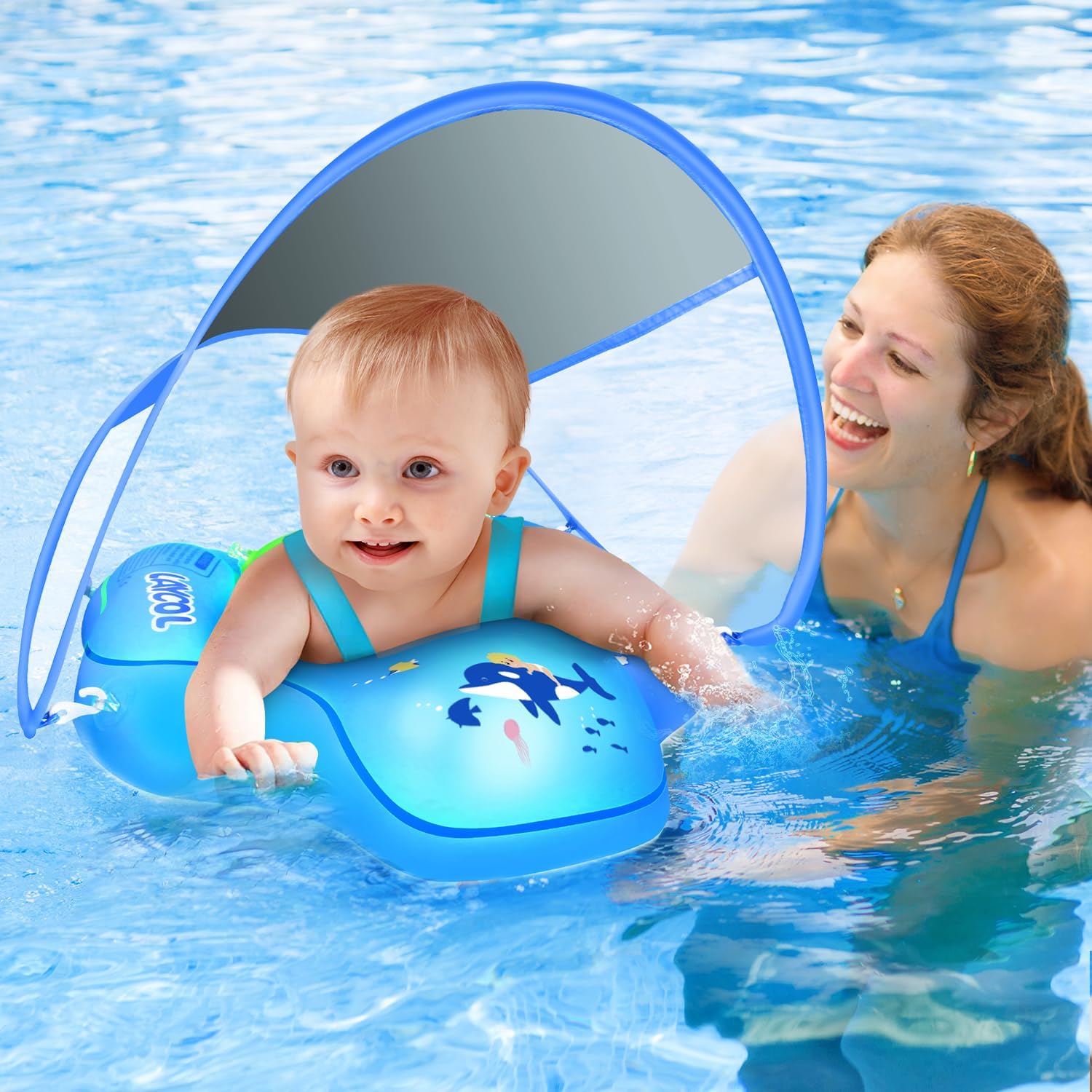 LAYCOL Baby Swimming Float with UPF50+ Sun Canopy Baby Floats for Pool No Flip O...