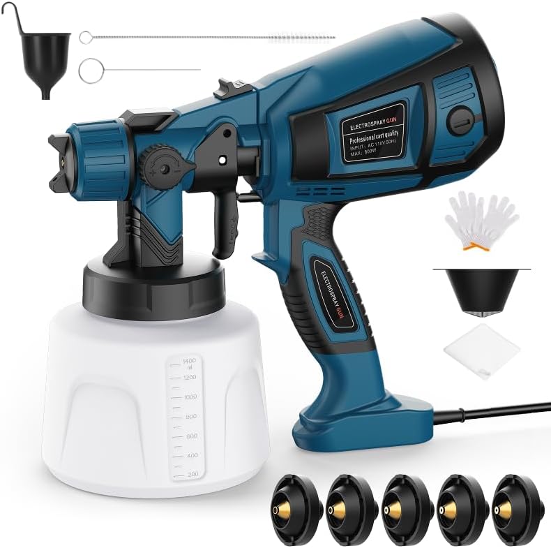Electric Paint Sprayer Gun - Spray Paint Gun with 5 Nozzles & 3 Patterns,1400ml...