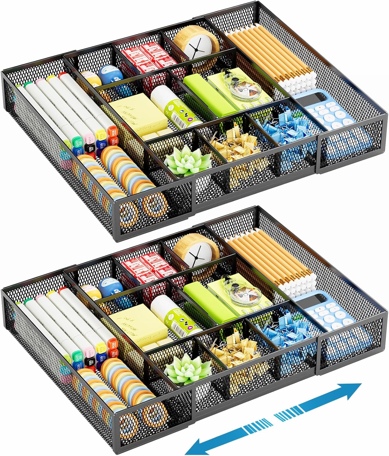 Marbrasse Expandable Desk Drawer Organizer, Mesh Drawer Organizer Tray with 10 A...