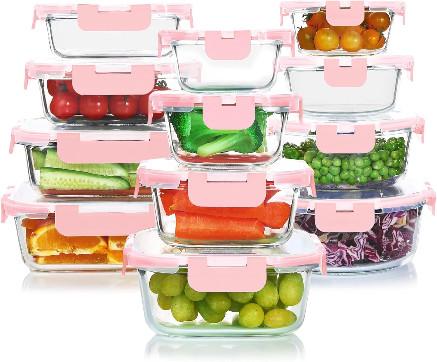KOMUEE 24 Pieces Glass Food Storage Containers Set,Glass Meal Prep Containers Se...