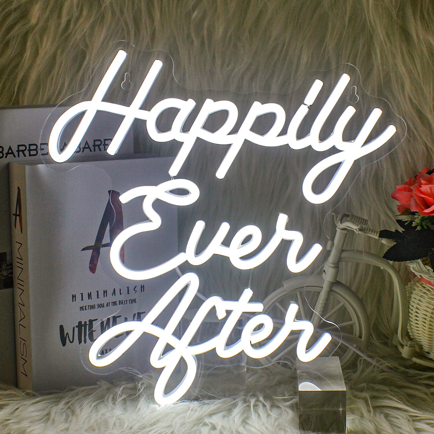 Happily Ever After Neon Sign White Led Neon Light Signs for Wedding Bridal Showe...