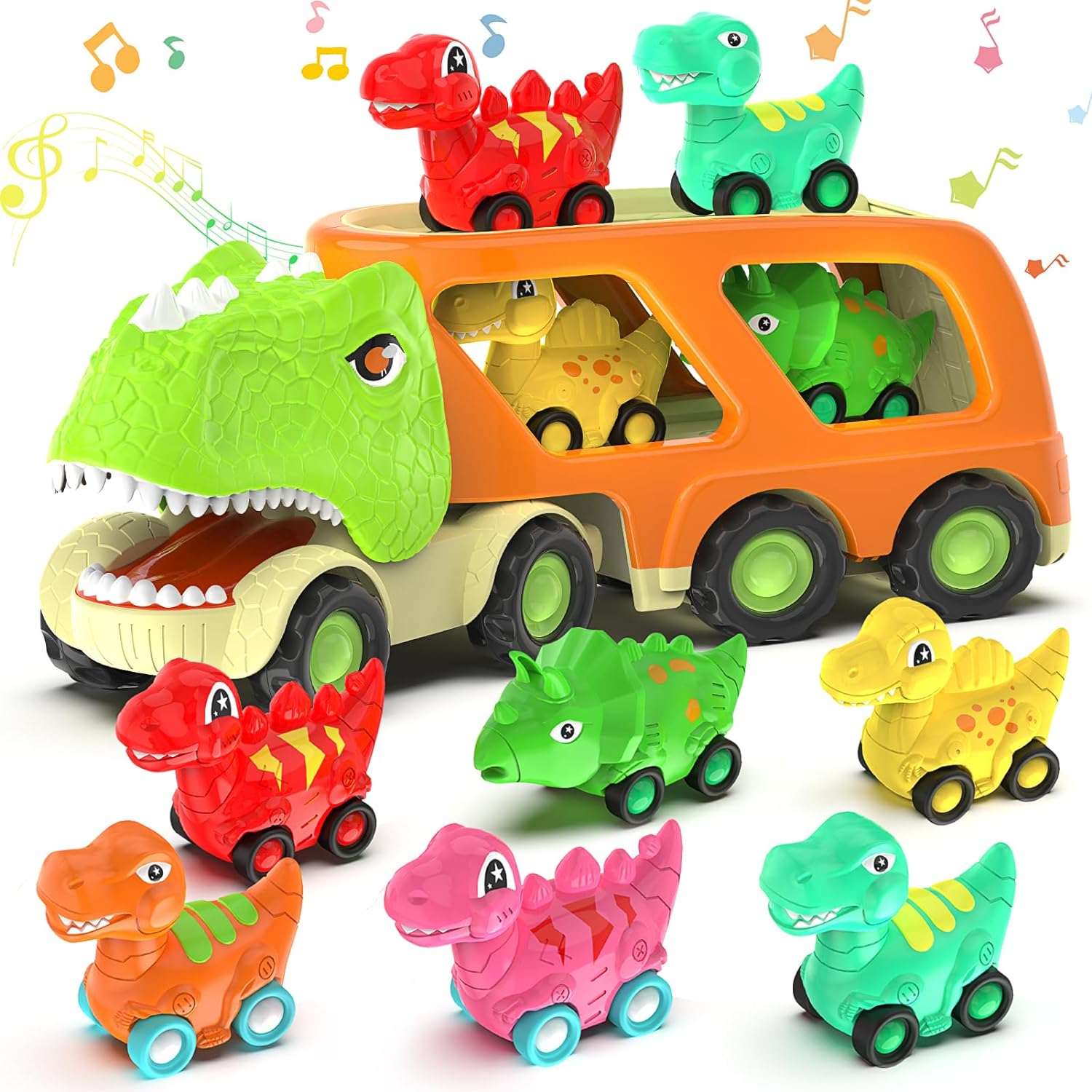 Veslier Dinosaur Toys for Kids 2-4 3-5 with 6 Dinosaur Car Vehicles, Dino Transp...